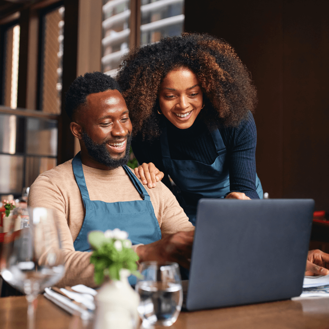 couple looking at business website